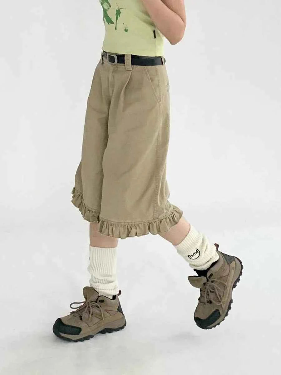 Chic Patchwork Wide Leg Denim Jorts