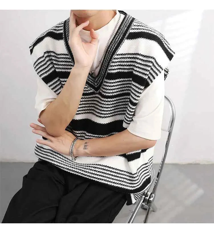 Classic Korean Stylish Striped Knit Vest Sweater