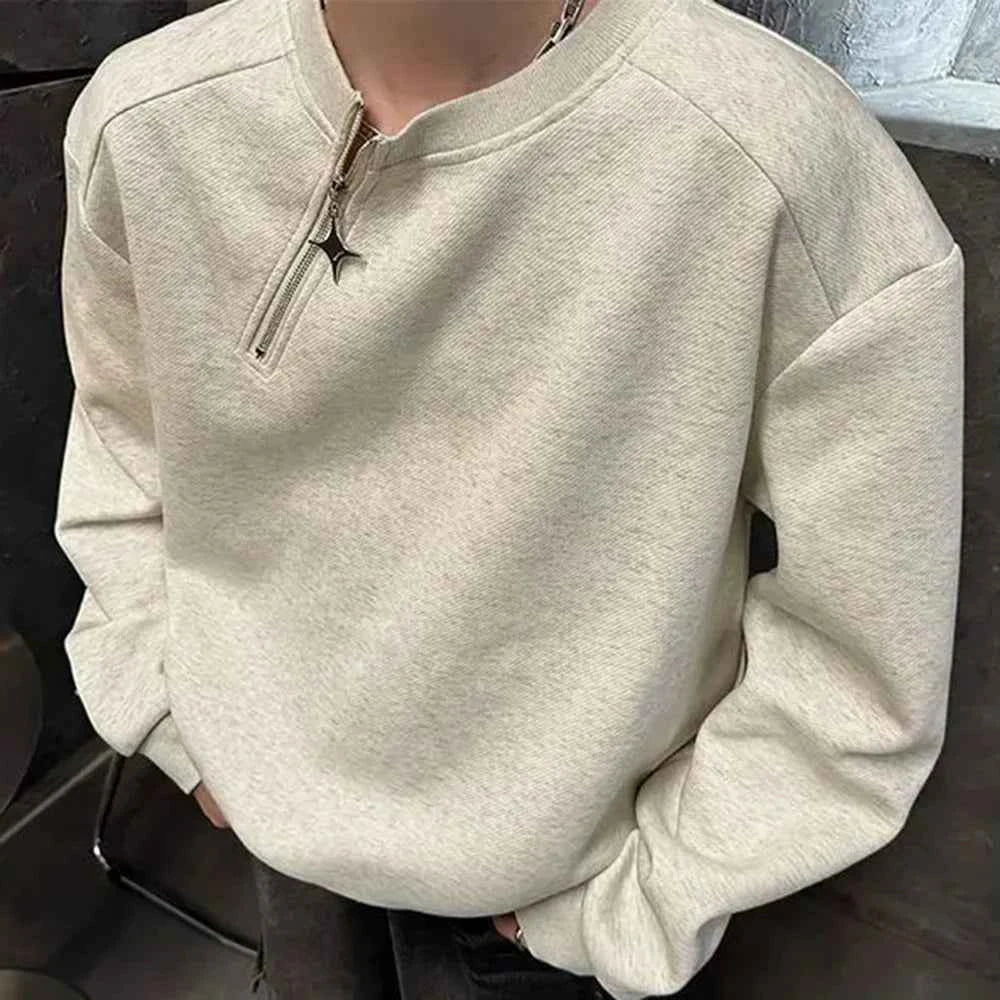 Retro Metal Half Zipper Splicing Sweatshirt