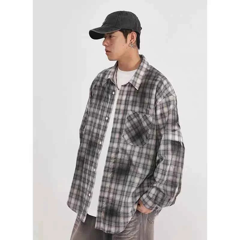 Autumn High-Quality Gray Plaid Long Sleeve Shirt
