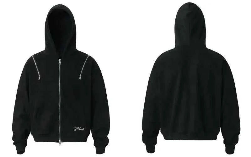 Breathable Suede Multi Zipper Hooded Sweatshirt