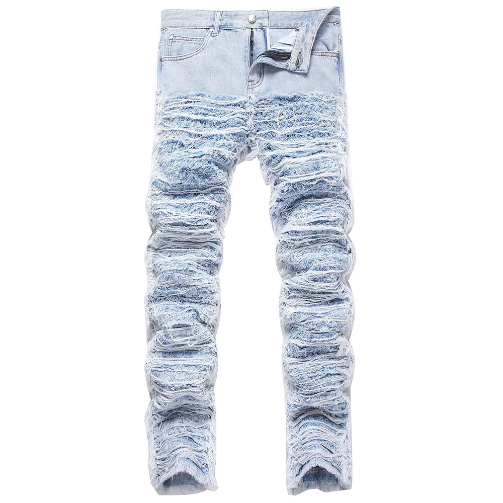 Light Blue Fringe Destroyed Jeans