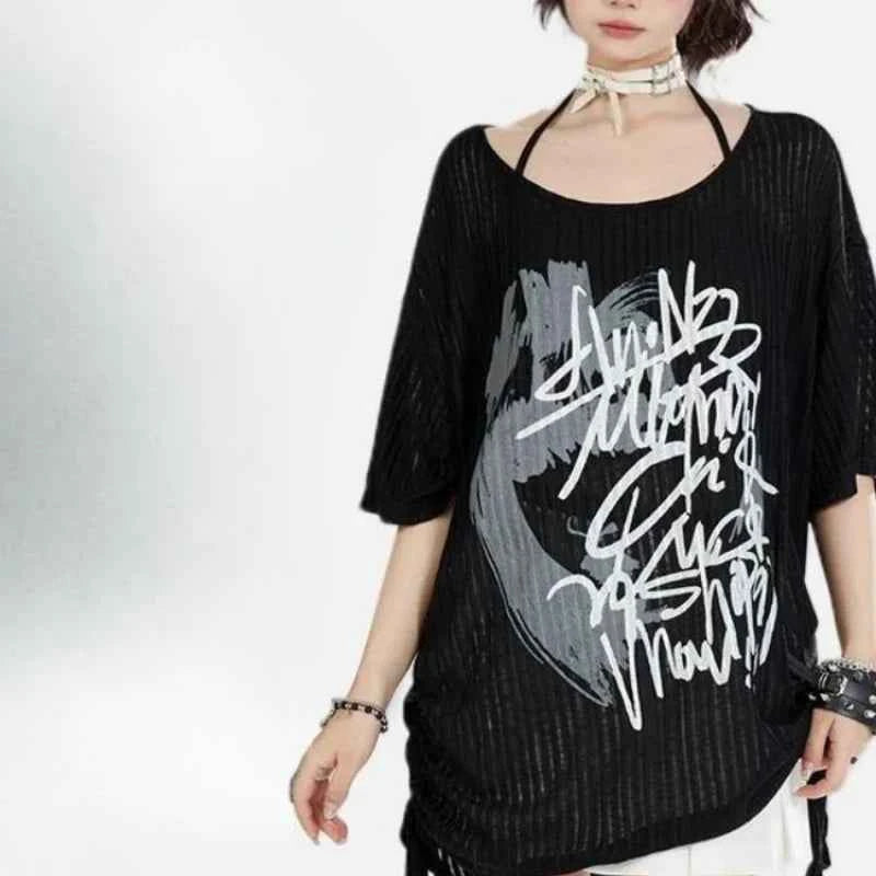 Y2K Gothic Summer Letter Print Casual T-Shirt