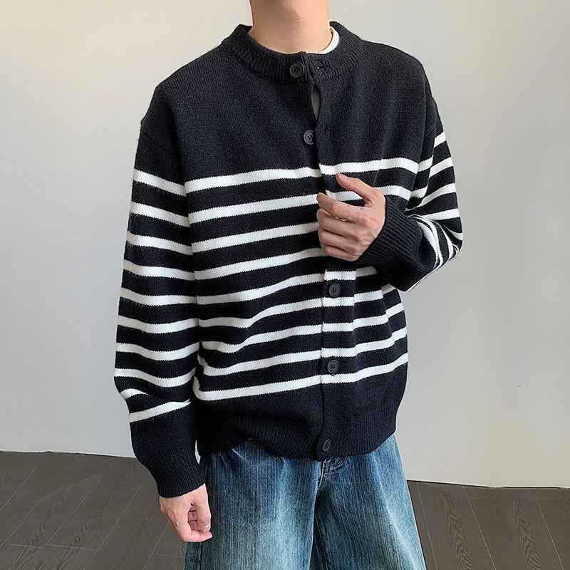 Versatile Striped Single Breasted Knit Cardigan