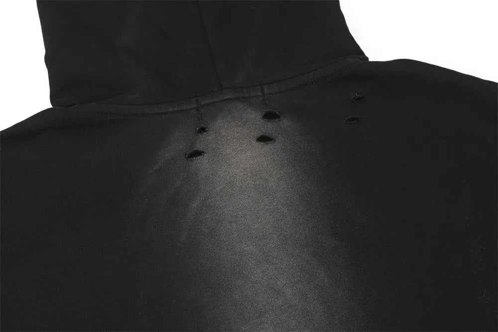 Distressed Ripped Embroidery Hooded Sweatshirt