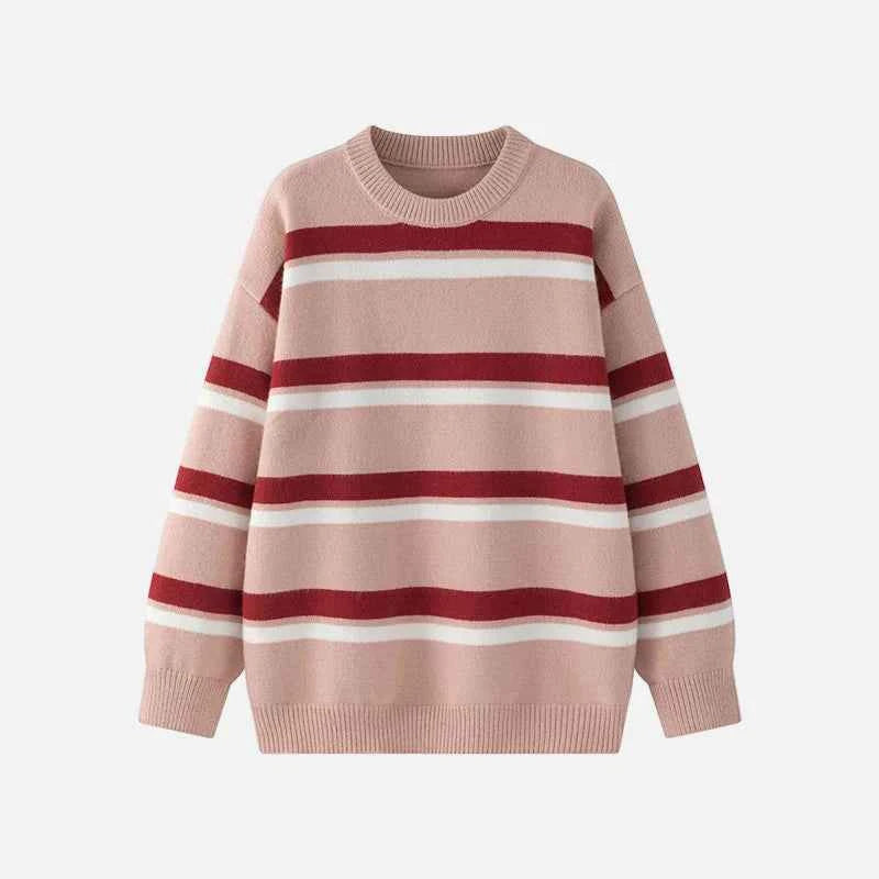 Streetwear Striped Knit Casual Sweater