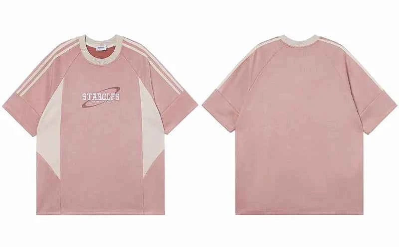 Retro Embroidered Suede Patchwork Racing T-Shirt