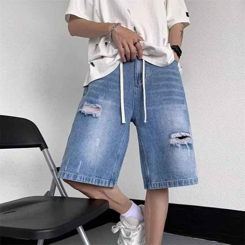 Men's Vintage Distressed Drawstring Denim Short