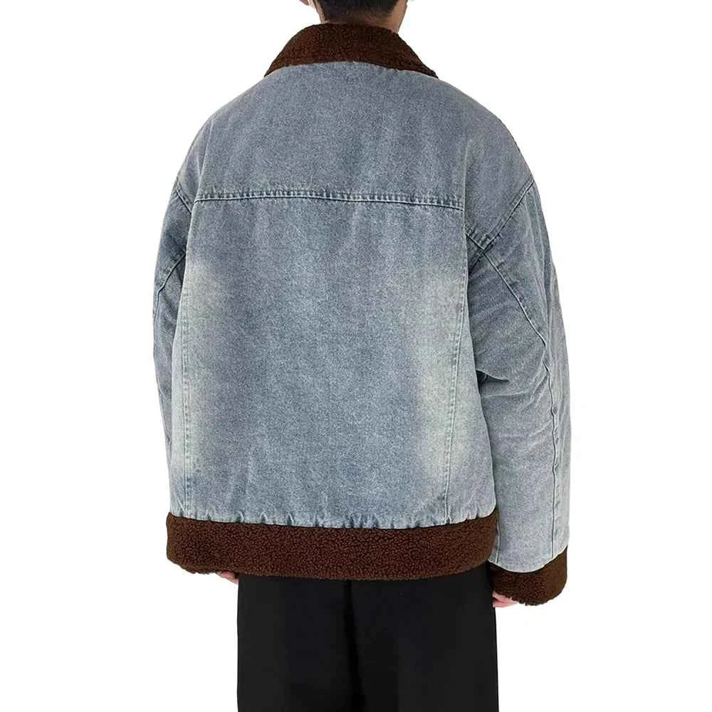 Sherpa Spliced Faux Fur Denim Jacket