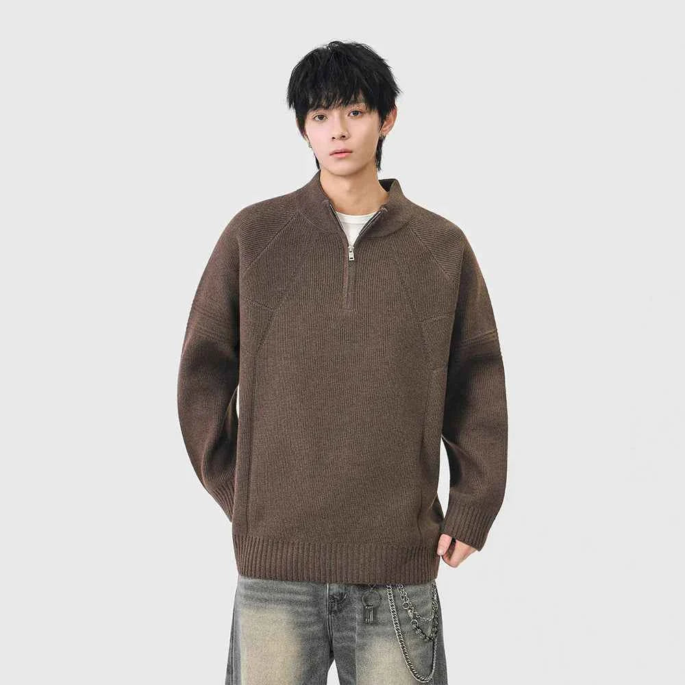 Cozy Ribbed Knit Mock Neck Half Zipper Sweater