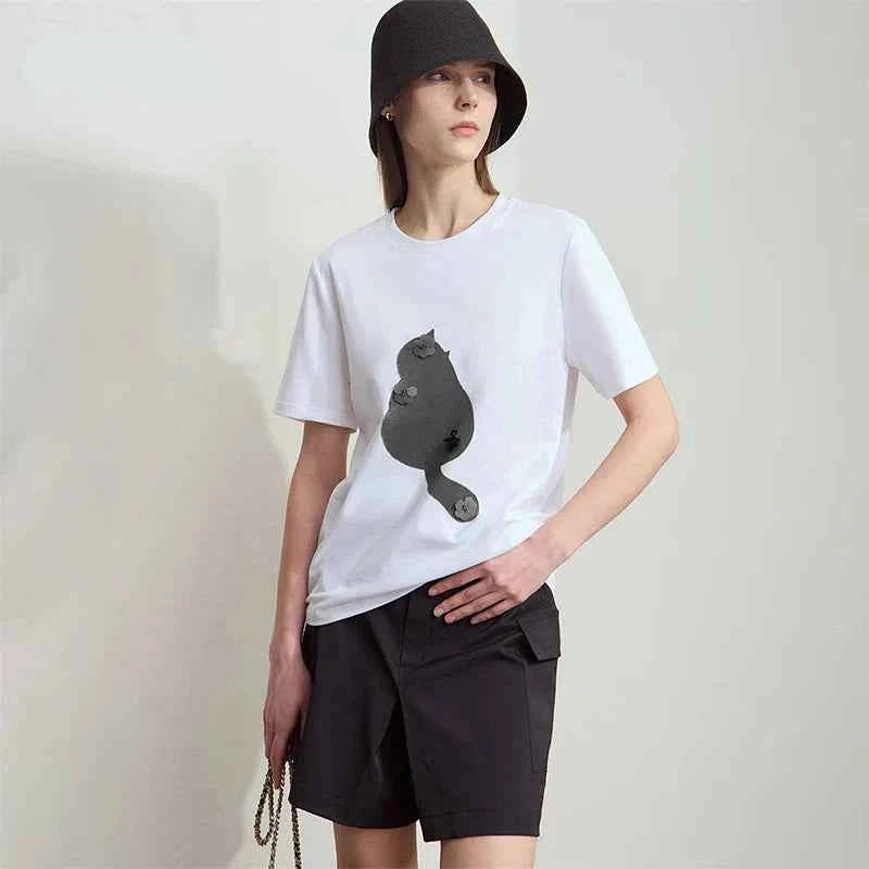 Minimalist Collegiate Style Printed Lyocell T-Shirt