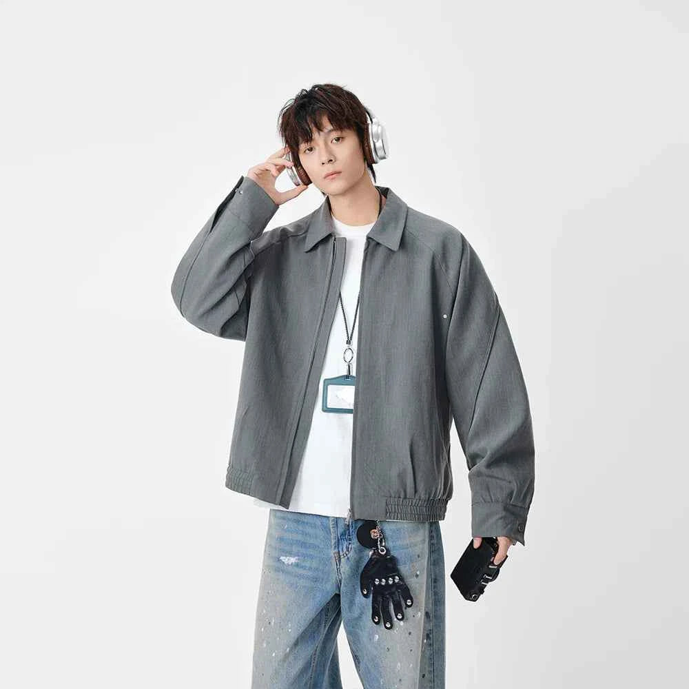 Durable Lapel Loose Fit Zip Up Jacket