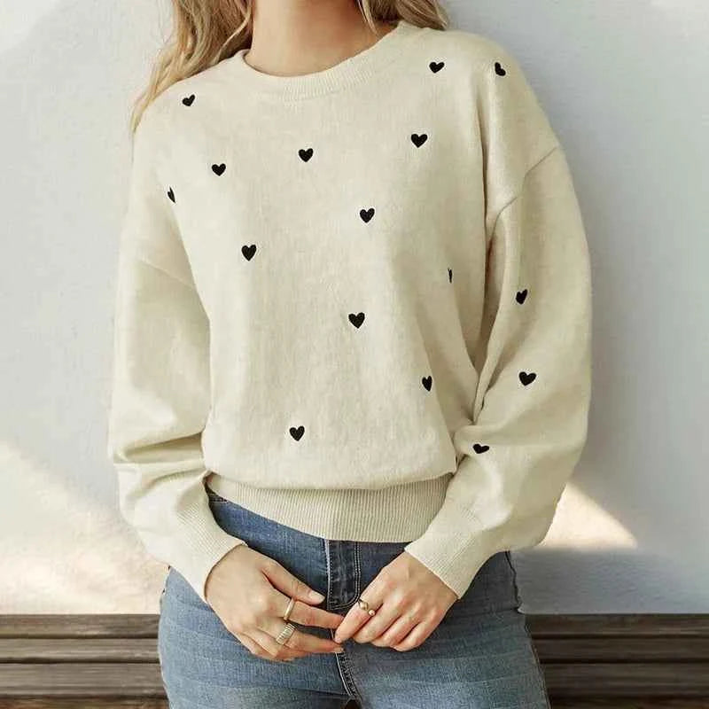 Cozy Flattering Heart Knit Sweater