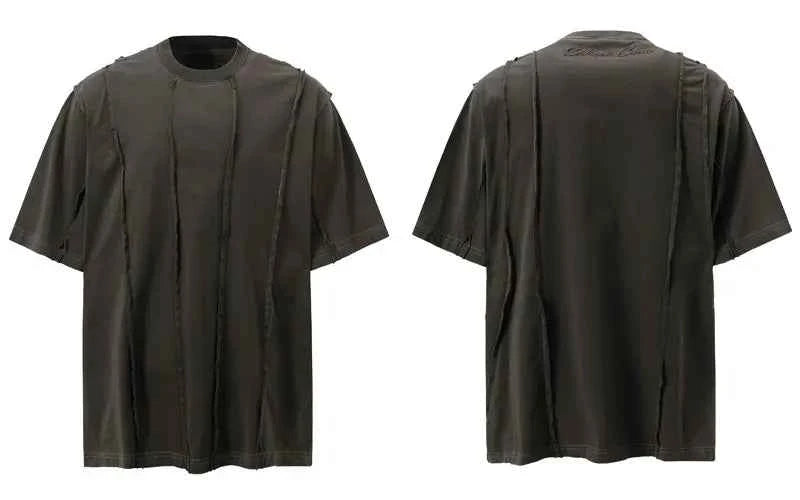 Streetwear Grunge Patchwork Ripped Solid Color T-Shirt