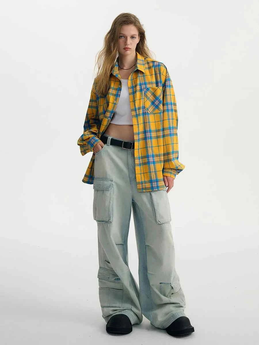 Reddachic Tartan Plaid Contrast Lapel Shirt