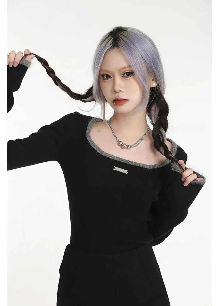 Sexy Black Sheath Knit Long T-Shirt