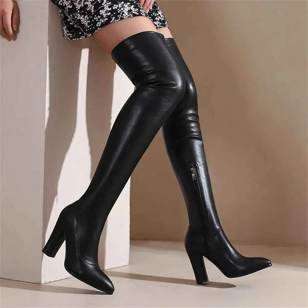 Classic Pointed Toe Over the Knee Zipper Boot