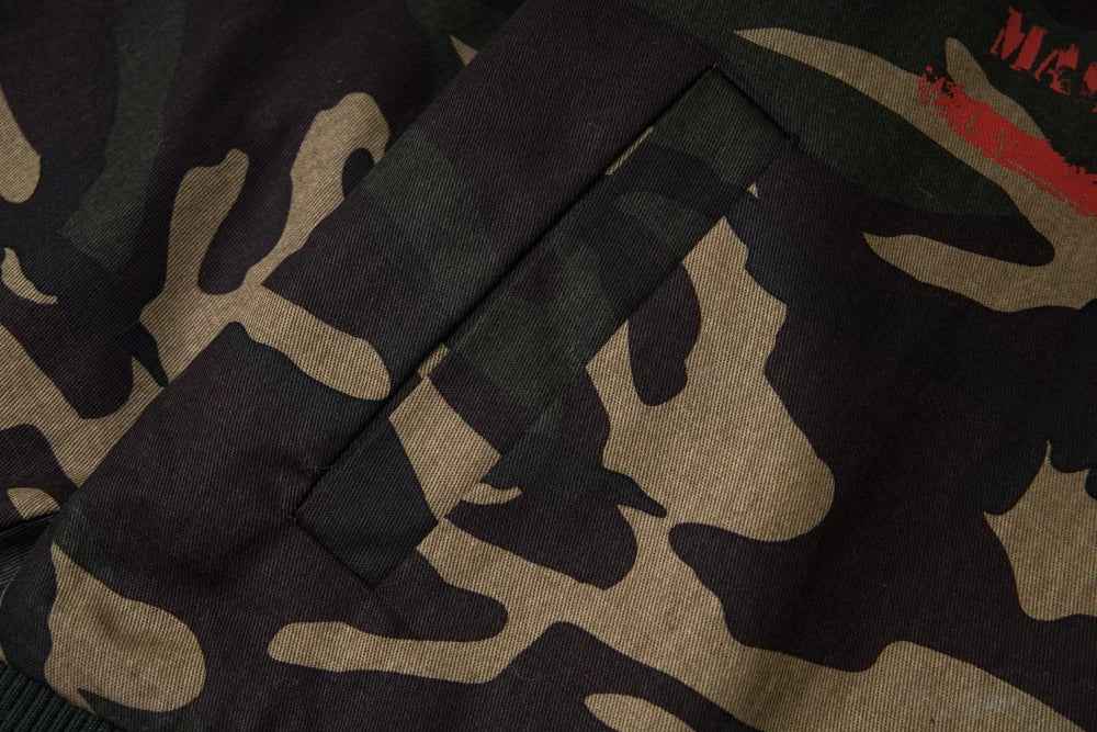 Camouflage Retro Print Faux Fur Hooded Jacket