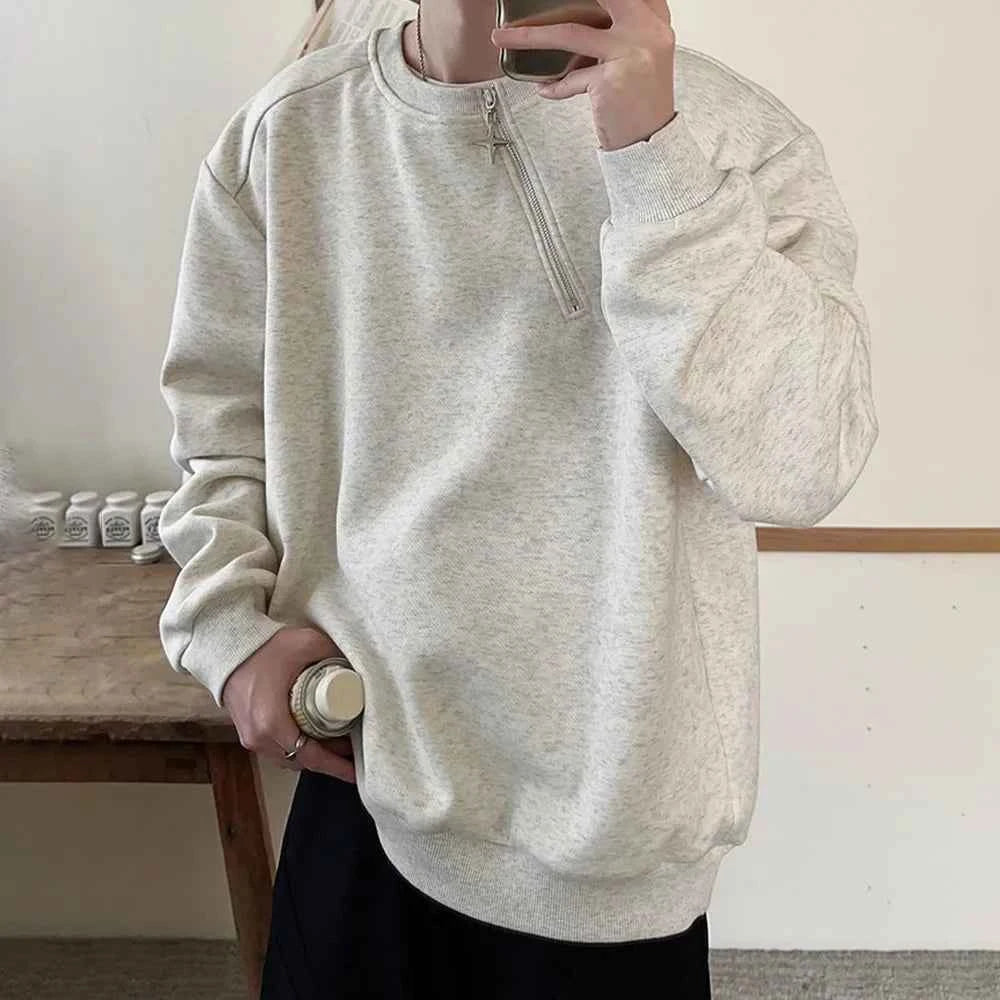 Retro Metal Half Zipper Splicing Sweatshirt