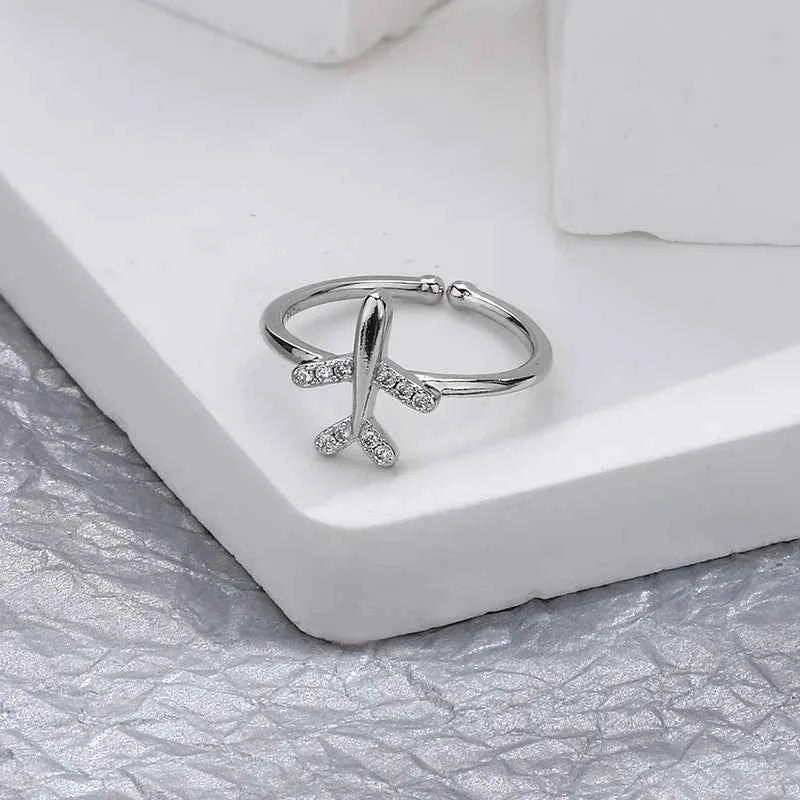 Women Cool Silver Crystal Aircraft Ring