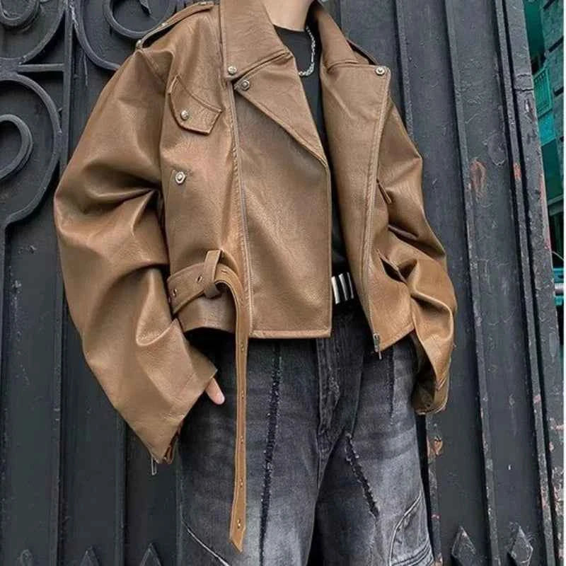 American Style Loose Fit Leather Motorcycle Jacket