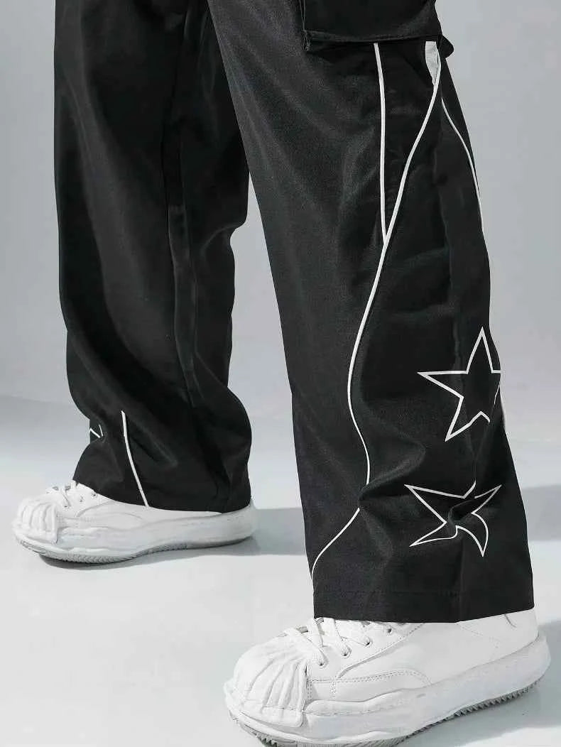 Trendy Casual Star Print Multi Pocket Jogger