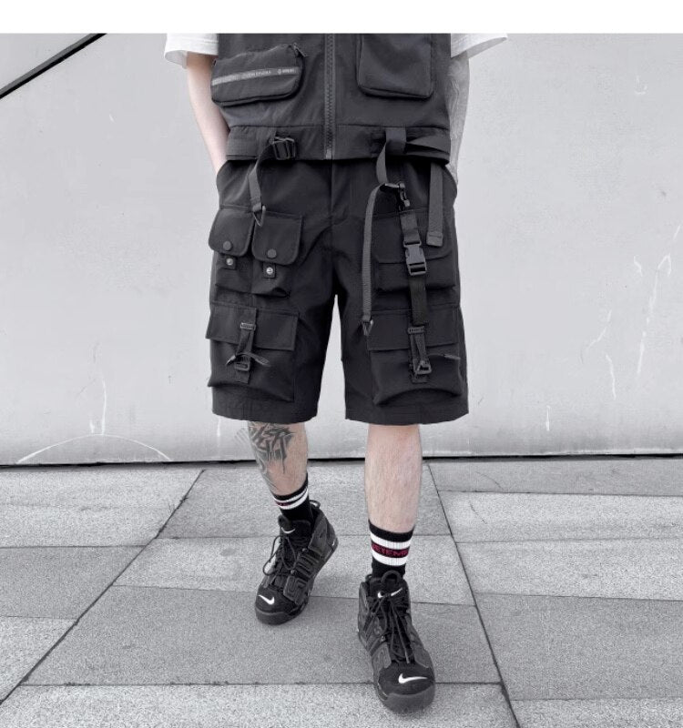 Darkwear Multiple Cargo Buckles Pockets Shorts