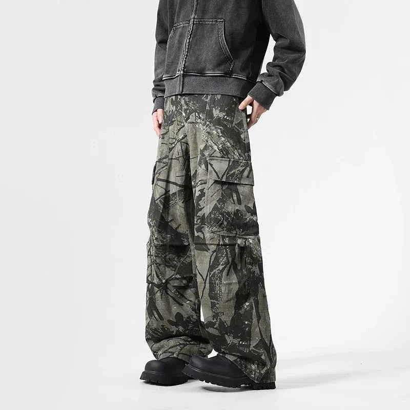 Y2K Leaf Pattern Camouflage Cargo Pants