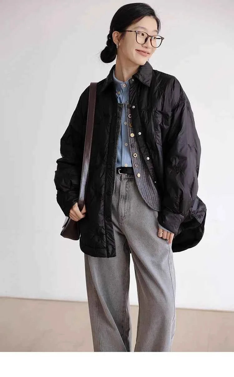 Retro Diamond Grid Lightweight Cotton Puffer Jacket