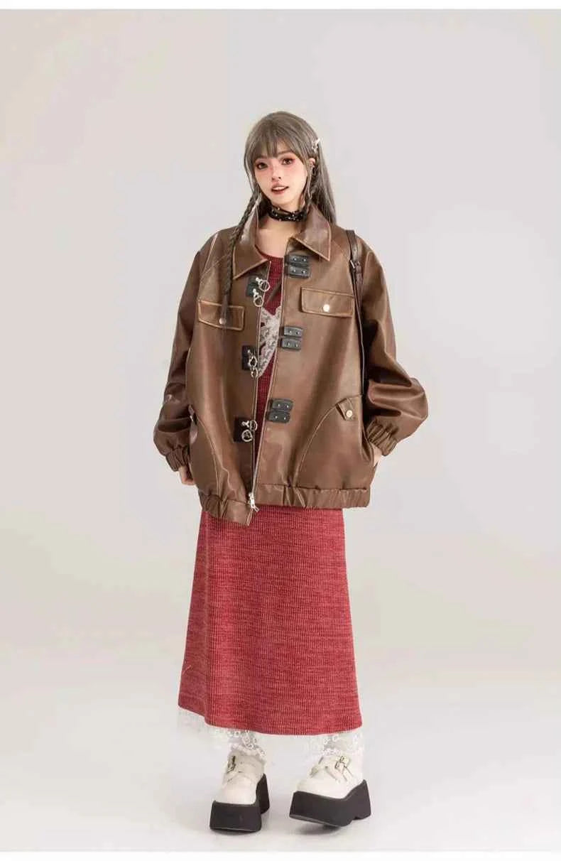 Classic Distressed Brown Faux Leather Jacket