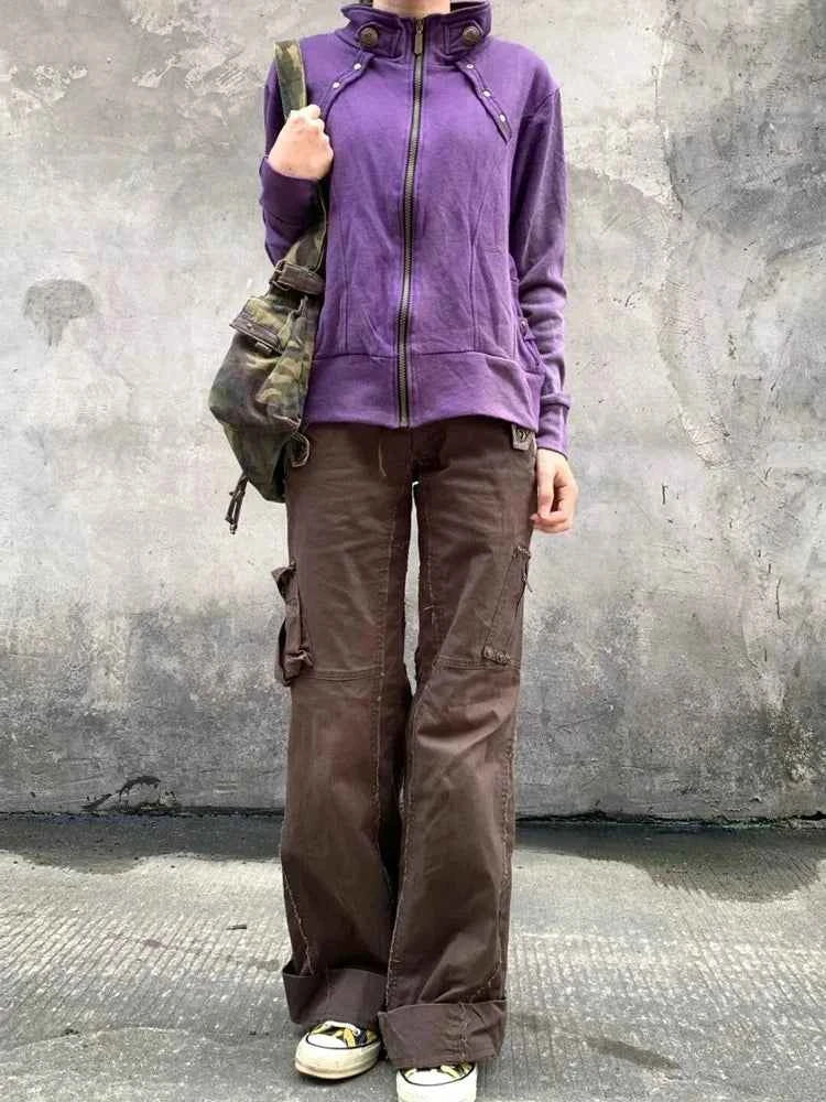 Brown Slim Flare Cargo Jeans