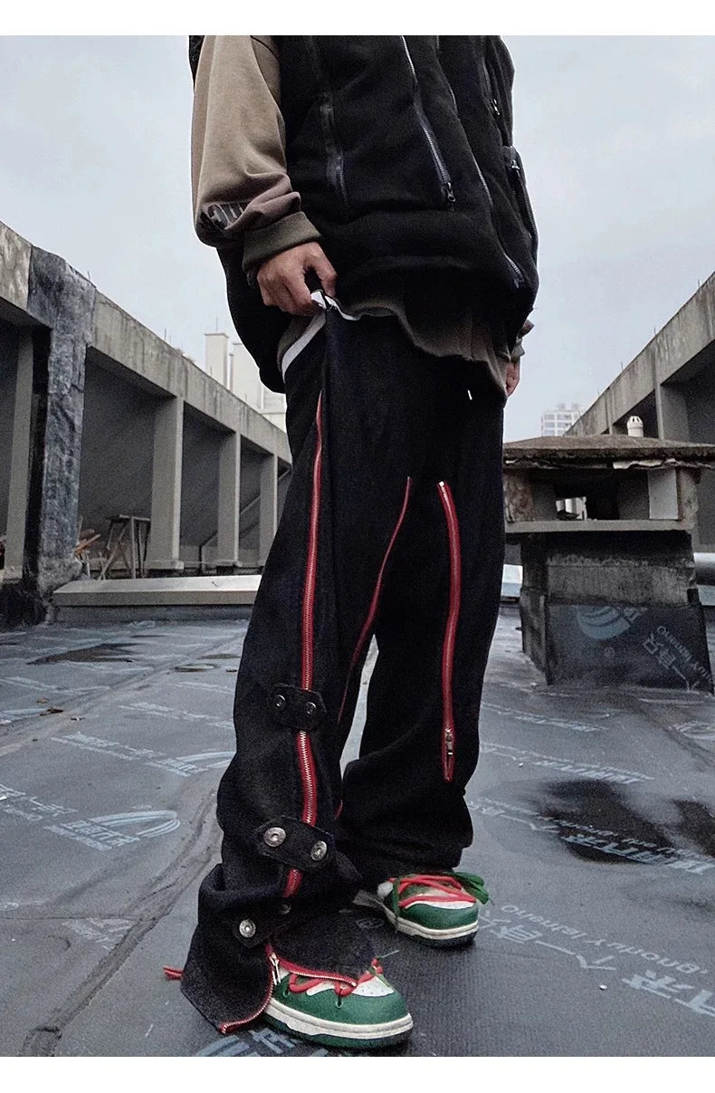 Red Striped Baggy Jeans