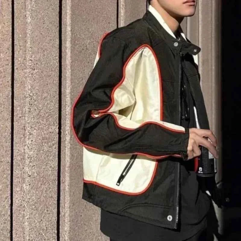 Irregular Patchwork Classic Style Motorcycle Leather Jacket
