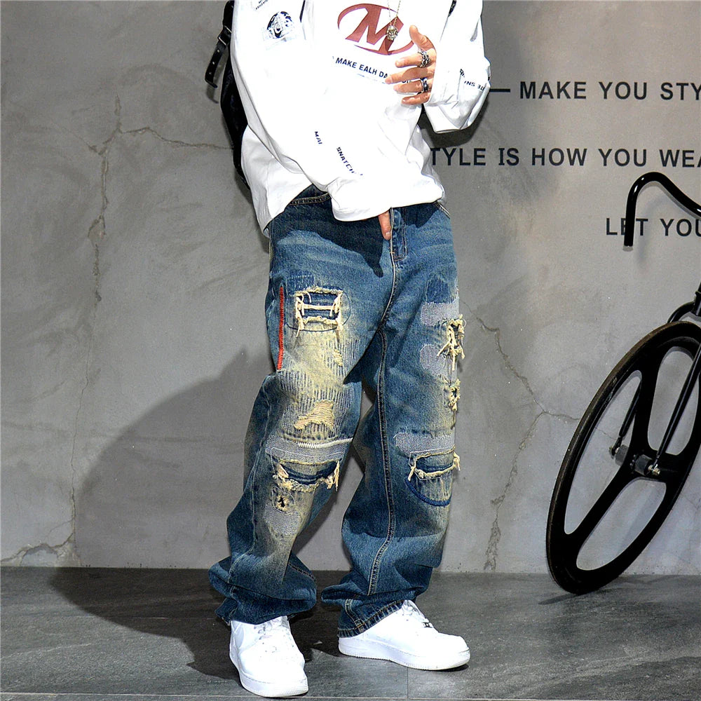 AM26 Ripped Patch Washed Jeans