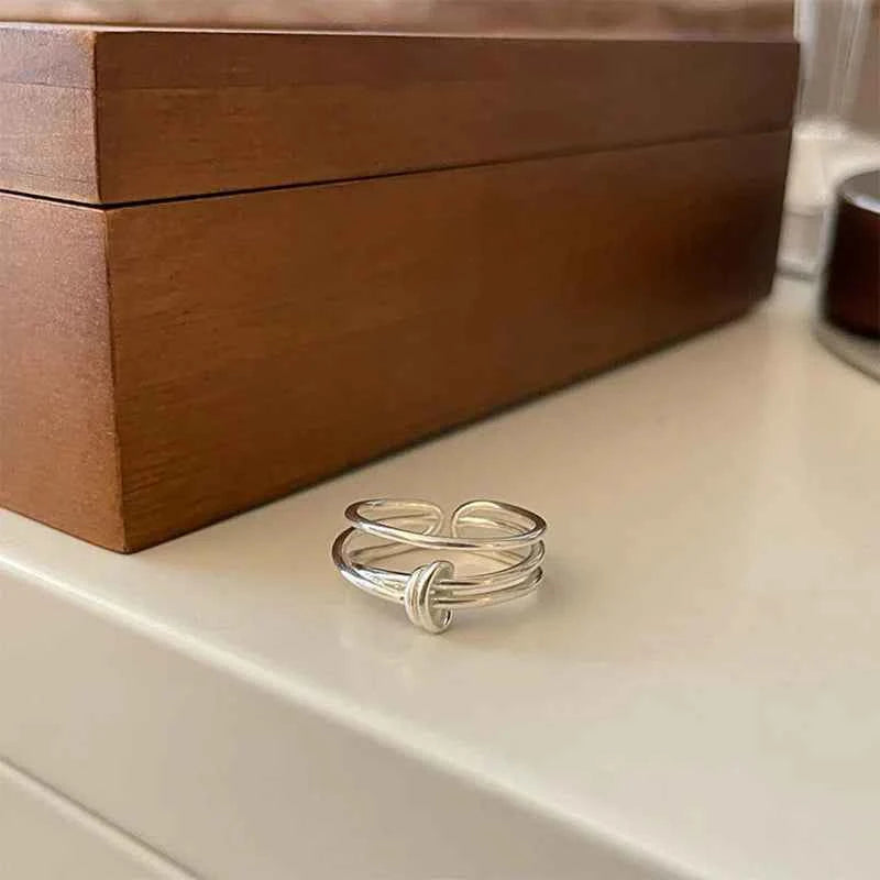 Silver Multilayer Knot Punk Ring