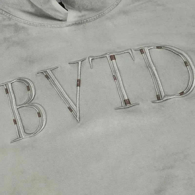 Grunge Embroidered Fake Two Piece Layered Hoodie
