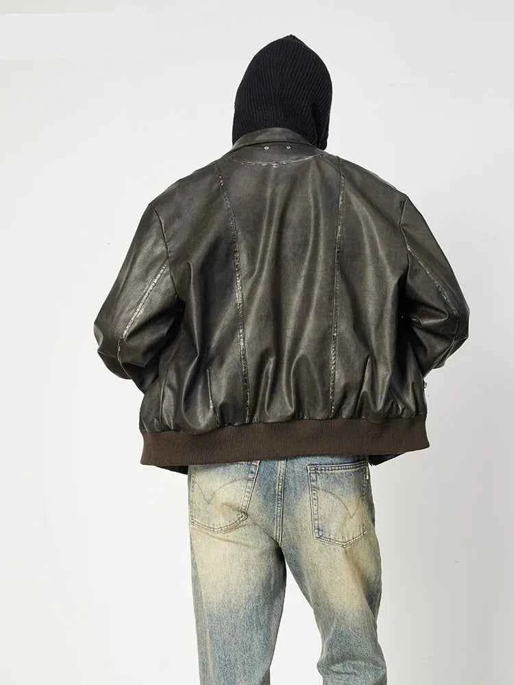 Men Vintage Distressed Brown Leather Jacket