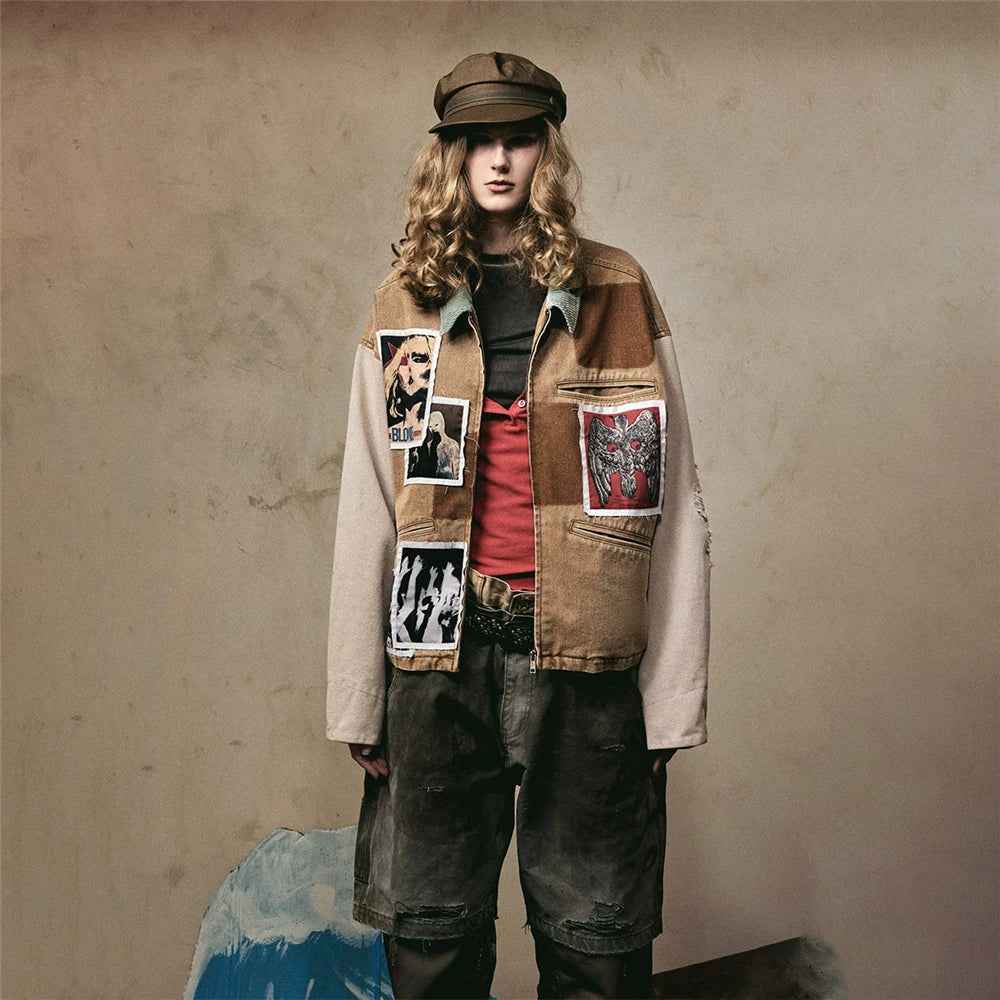 Classic Oversized Streetwear Patchwork Denim Jacket