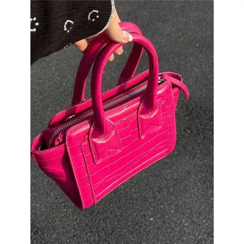 Vintage Pink Crocodile Pattern Bucket Bag