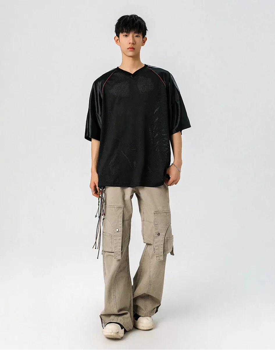 Casual Japanes Style Breathable Mesh V-Neck T-Shirt - Luxuryurbanwear