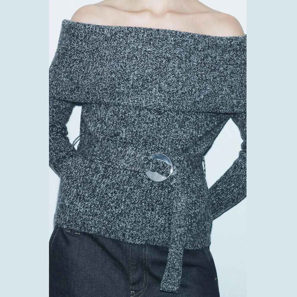 Casual Solid Knitting Slash Neck Sweater