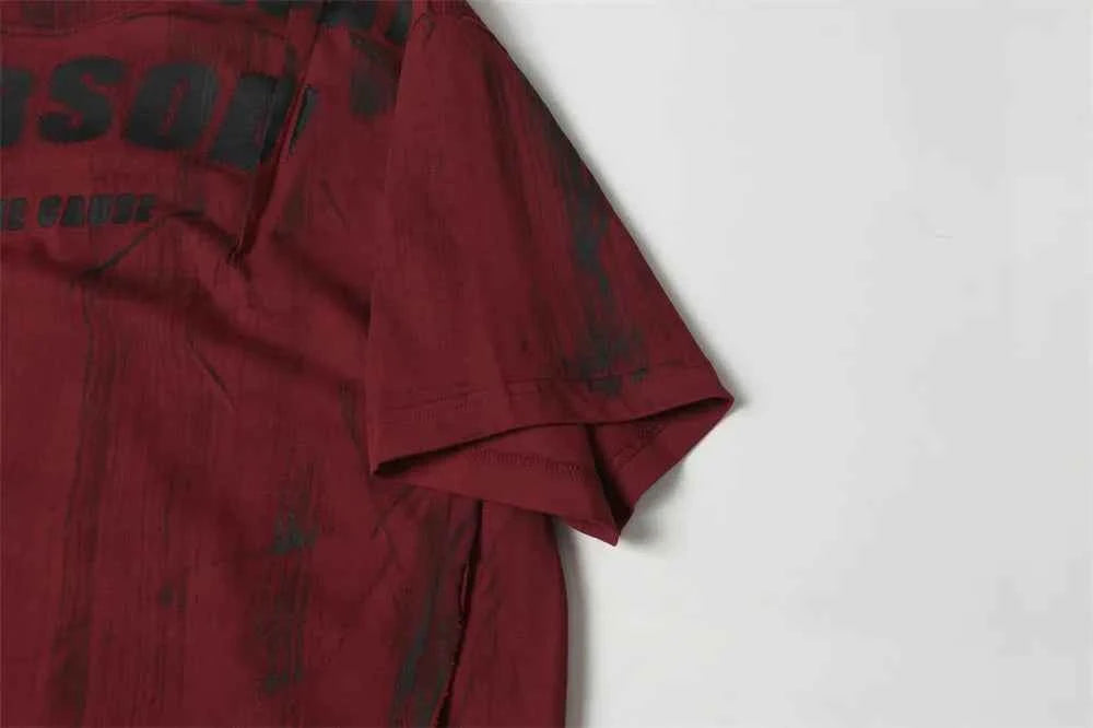 Streetwear Dirty Wash Letter Print Crew T-Shirt