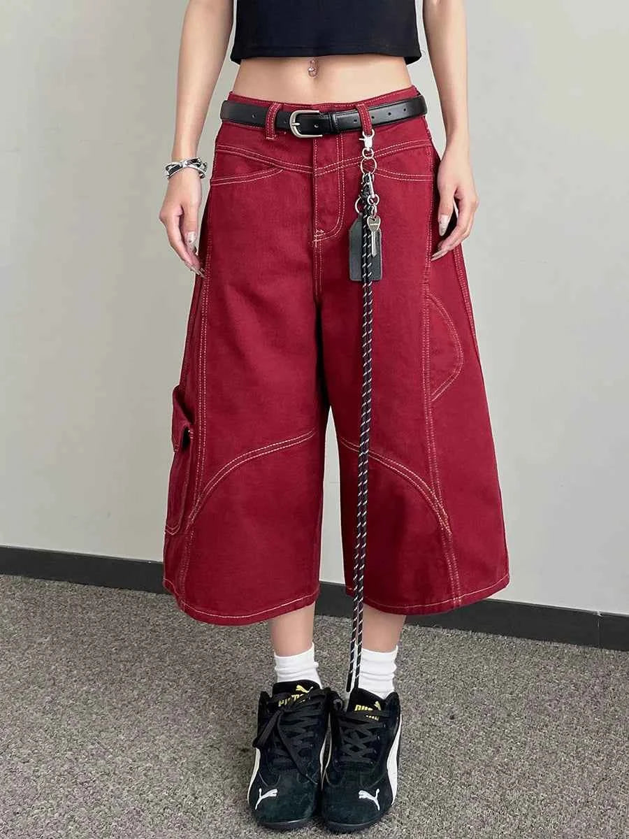 Retro Hip Hop High Waist Patchwork Cargo Jorts