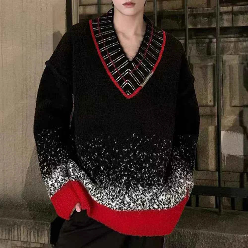 Women Autumn Gradient V-Neck Sweater