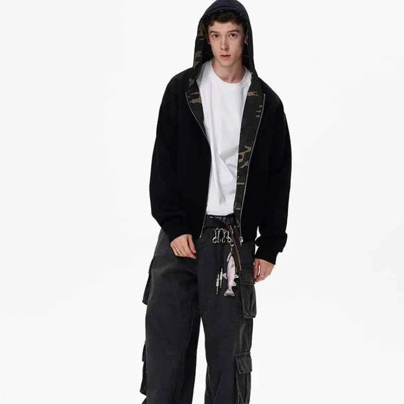 Double Sided Camouflage Zipper Hooded Sweatshirt