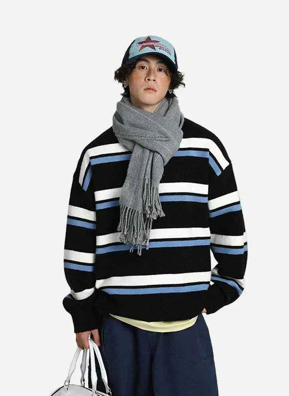 Streetwear Striped Knit Casual Sweater