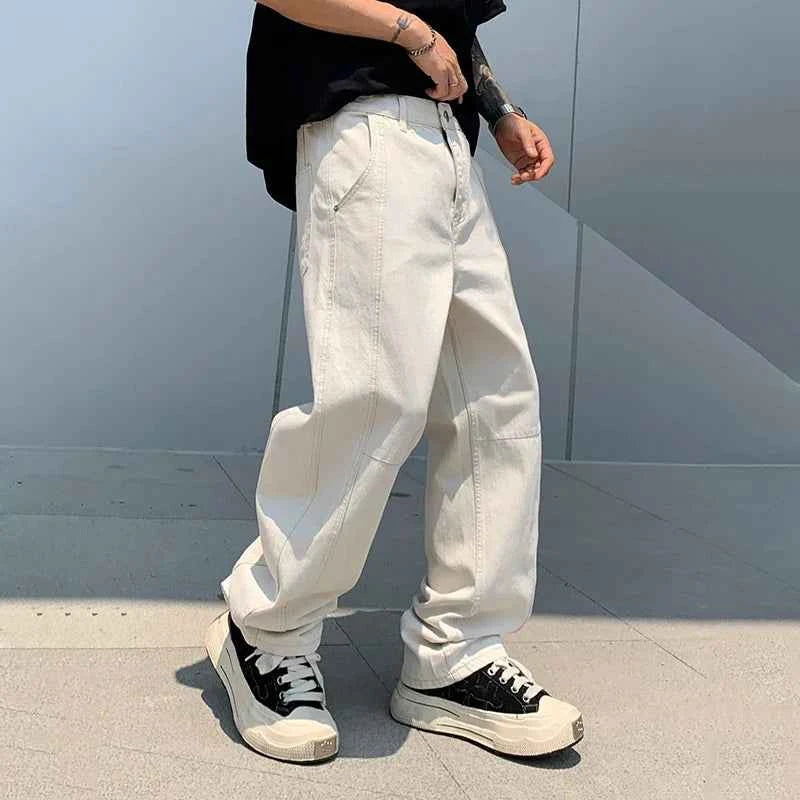 Versatile White American Style Retro Loose Fit Jeans