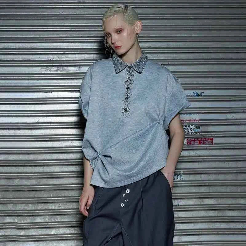 Original Patchwork Decorate Shoulder T-Shirt