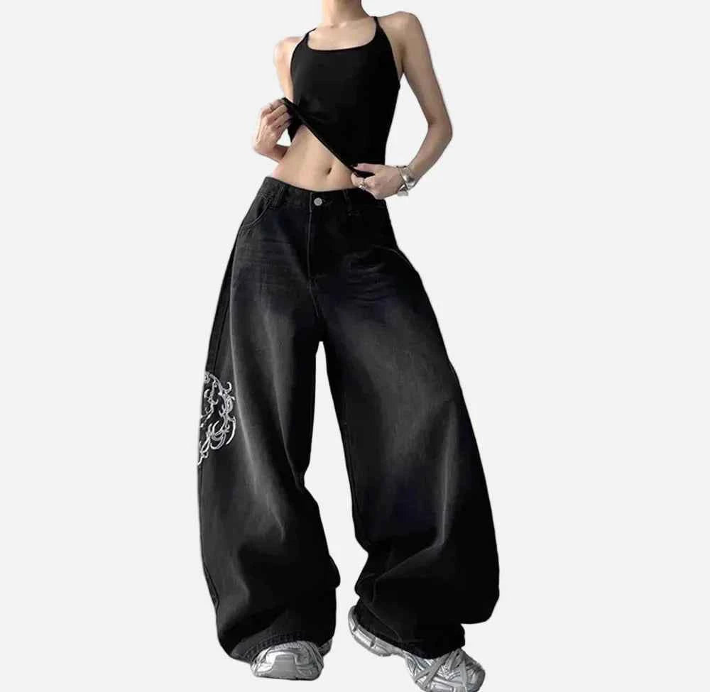 Durable Embroidered Wide Leg Jeans