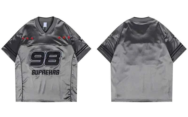 Trendy Streetwear Star Patchwork Jersey Racing T-Shirt